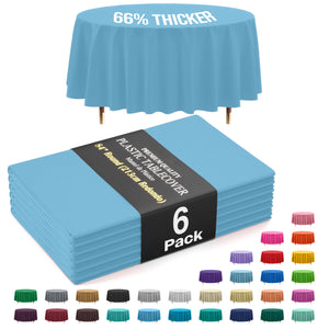 Premium Round Sky Blue Plastic Table Covers | 6 Pack | 84 in.