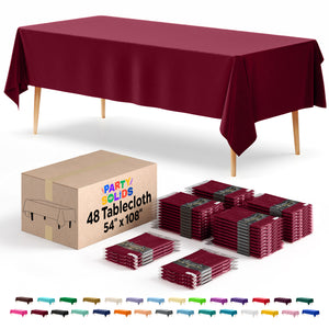 Burgundy Plastic Table Cover | 54 in. x 108 in. | Case of 48