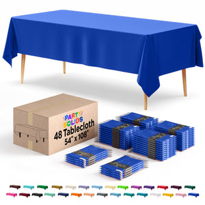 Dark Blue Plastic Table Cover | Case of 48 | 54 in. x 108 in.