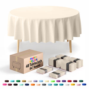 Round Ivory Plastic Table Cover | 84 in. | Case of 48