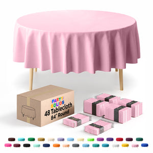 Round Pink Plastic Table Cover | 84 in. | Case of 48