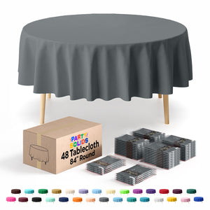 Round Silver Plastic Table Cover | 84 in. | Case of 48