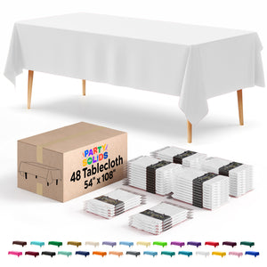 White Plastic Table Cover | Case of 48 | 54 in. x 108 in.