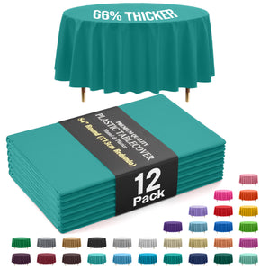 Premium Round Teal Plastic Table Covers | 12 Pack | 84 in.