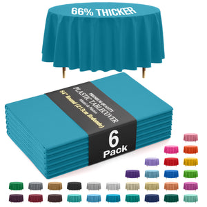 Premium Round Turquoise Plastic Table Covers | 6 Pack | 84 in.
