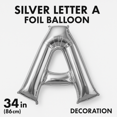 Silver Letter "A" Foil Balloon - Metallic Mylar Decoration