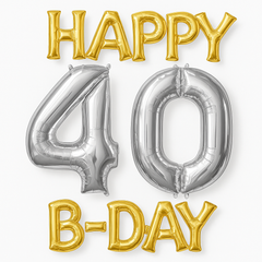 Metallic Gold & Silver "Happy 40 B-Day" Foil Balloon Set