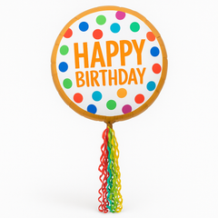Colorful Polka Dot Happy Birthday Foil Balloon with Tassels