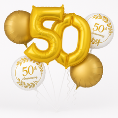 Golden 50th Anniversary Foil Balloon Bouquet - 5 Piece Set