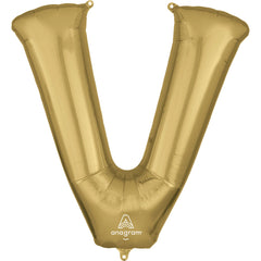 Gold Foil Letter V Balloon - Metallic Birthday Decoration