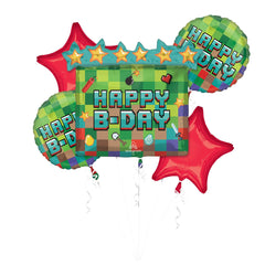Pixel Party Happy Birthday Foil Balloon Bouquet