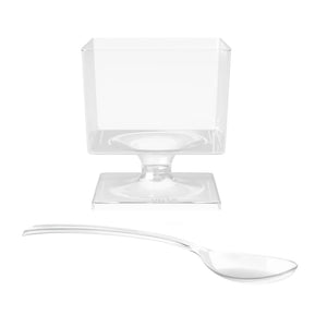 Square Stemmed Mousse Cups With Mini Spoons | 100 Count