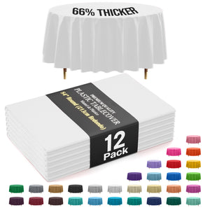 Premium Round White Plastic Table Covers | 12 Pack | 84 in.