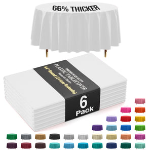 Premium Round White Plastic Table Covers | 6 Pack | 84 in.