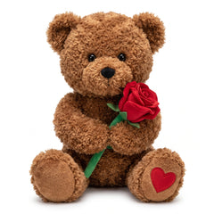 14" Valentine's Day Brown Bear Plush with Red Flower