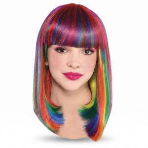 Vibrant Long Rainbow Bob Wig - Chic Costume Accessory