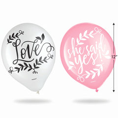 Floral Greenery Wedding Latex Balloons, 12-inch, Pink & White, 15-Pack