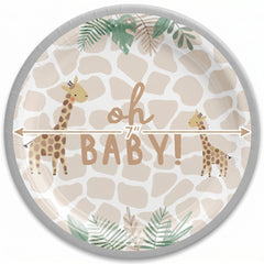 Soft Jungle 7" Round Paper Plates for Baby Shower