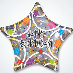 Star Shaped Holographic Happy Birthday Foil Balloon - 18 Inch