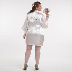 Elegant Plus Size "Bride" Satin Robe with Gold Accents