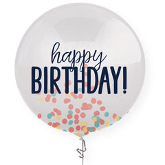 24-Inch Rainbow Confetti Latex Happy Birthday Balloon
