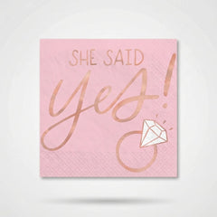 Blush "She Said Yes" Beverage Napkins - Rose Gold, 16-Pack - 5 In. X 5 In.