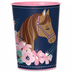 Saddle Up Horse Favor Cup - 16 oz, Navy & Pink