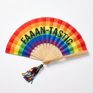"FAAAN-TASTIC" Pride Rainbow Deluxe Fan with Sequin Tassel
