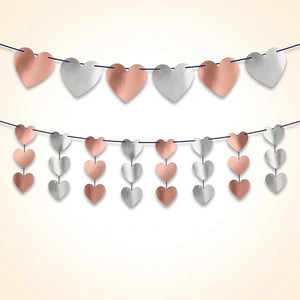 Elegant Rose Gold & Silver Heart Garland Banners - 2 Pack
