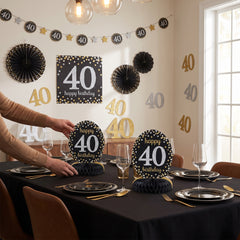 Sparkling Celebration 40th Birthday Room Decorating Kit - Black, Gold & Silver