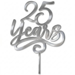 Silver Mirrored "25 Years" Anniversary Cake Topper