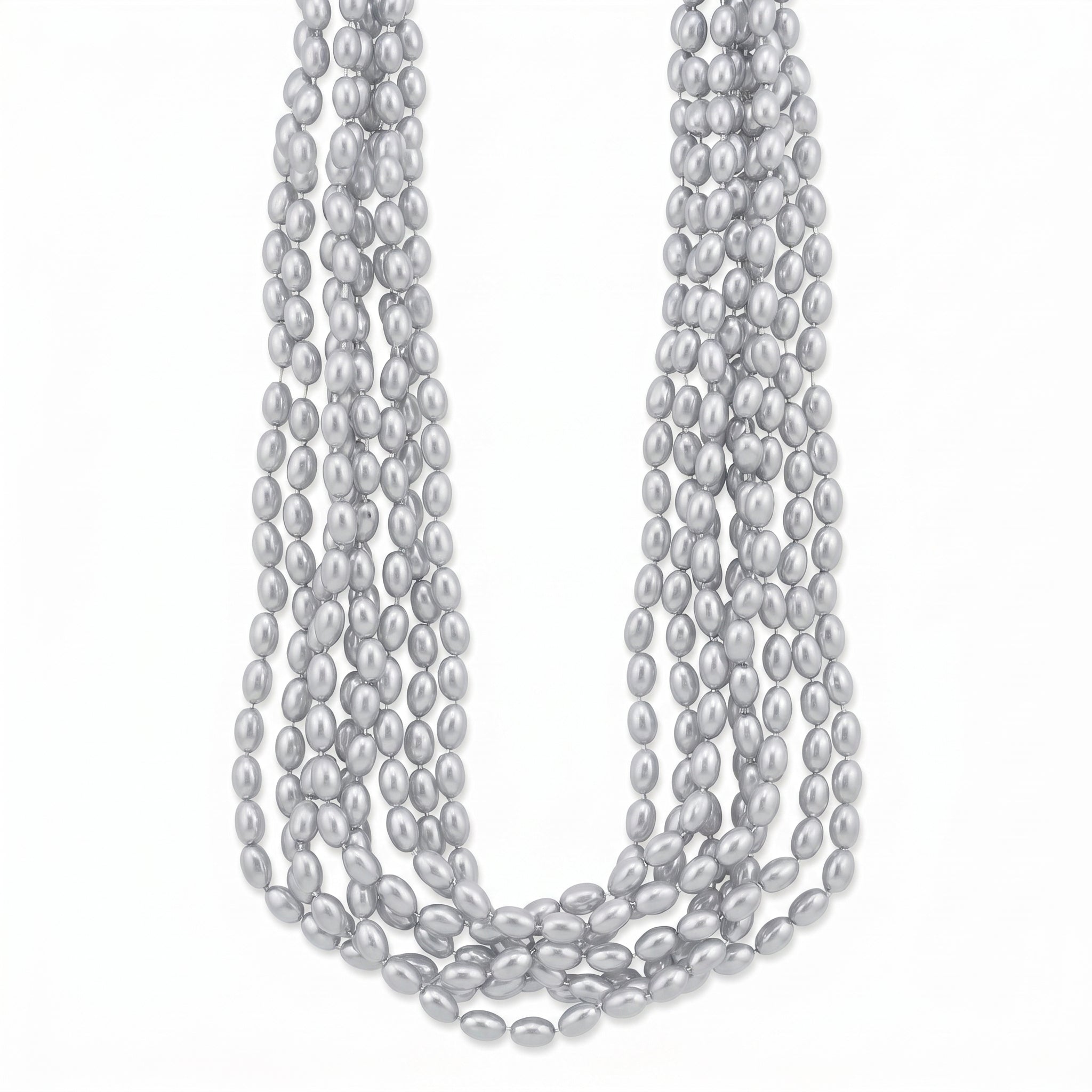 Silver Metallic Bead Necklace Set - 8 Pack