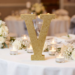 Glitter Gold Letter V Standing Block Sign - 4-Inch Party Decoration