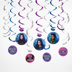 Disney Descendants 3 "Wickedly Cool" Hanging Swirl Decorations, 12-Pack