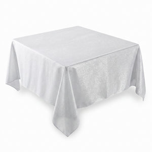Elegant White and Silver Fabric Table Cover - 60" x 84"