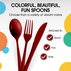 Heavy Duty Burgundy Plastic Spoons | 50 Count