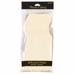 Vanilla Creme Economy Plastic Forks - 7.5 in. - 20 Pack