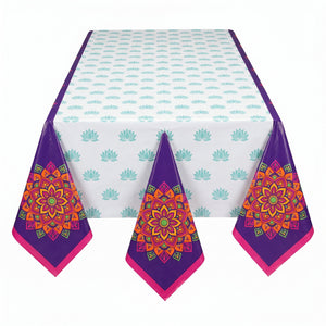 Diwali Rangoli Dream Reusable Plastic Table Cover, 54x102 inch