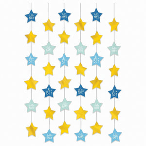 "It's a Boy" Hanging String Decorations - Gold & Blue, 7 ft, 6 Pack