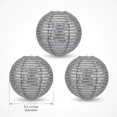 Silver Sequin Fabric Lanterns - 9.5 In. | Set of 3