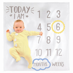 "Today I Am" Baby Milestone Photo Blanket - White/Grey, 47"