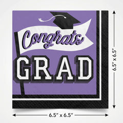 Purple "Congrats Grad!" Graduation Lunch Napkins - 6.5", 40 Pack
