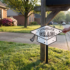 "Congrats Grad" White Lawn Sign with Stake