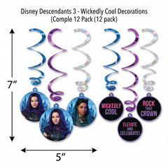 Disney Descendants 3 "Wickedly Cool" Hanging Swirl Decorations, 12-Pack