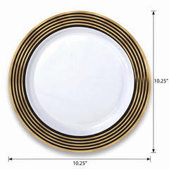 Elegant Gold Striped Premium Plastic Dinner Plates, 10.25", 20-Pack
