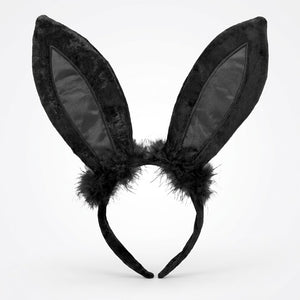 Black Marabou Bunny Ears Headband - Elegant Halloween Costume Accessory
