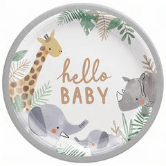 Soft Jungle Baby Shower Round Paper Plates - 10.5-Inch - 10.5 in.