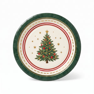 Elegant Evergreen Christmas Paper Plates, 7-Inch, 18-Count
