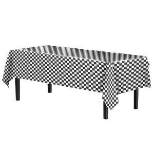 Black/White Checkered Plastic Table Covers | 12 Pack - 54 In. x 108 In.