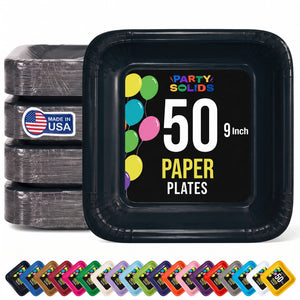 9 In. Black Square Paper Plates - 50 Ct.